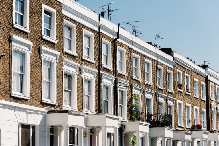 Townhouses with brick facade in Notting Hill in London, UK